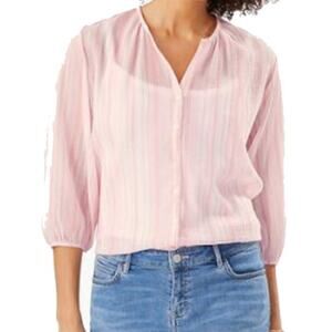 Tommy Bahama Lana Bay Gauze Womens Pink Stripe 3/4 Sleeve V-Neck Top Size M